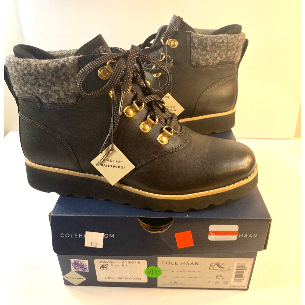 Cole Haan Nantucket Waterproof Hiker Bootie Black Waterproof Leather 6.5 NIB